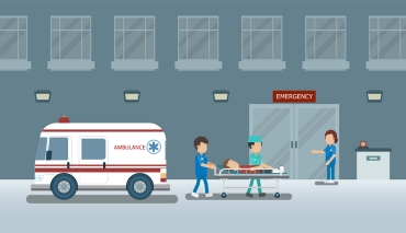 Doctor with injured patient - stock illustration