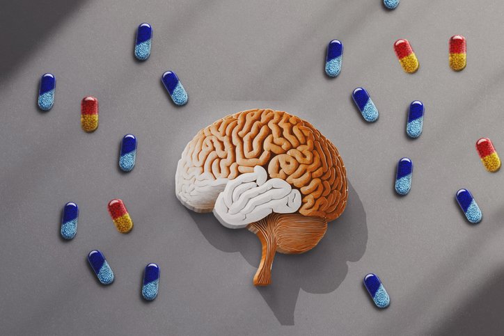 brain surrounded by medications