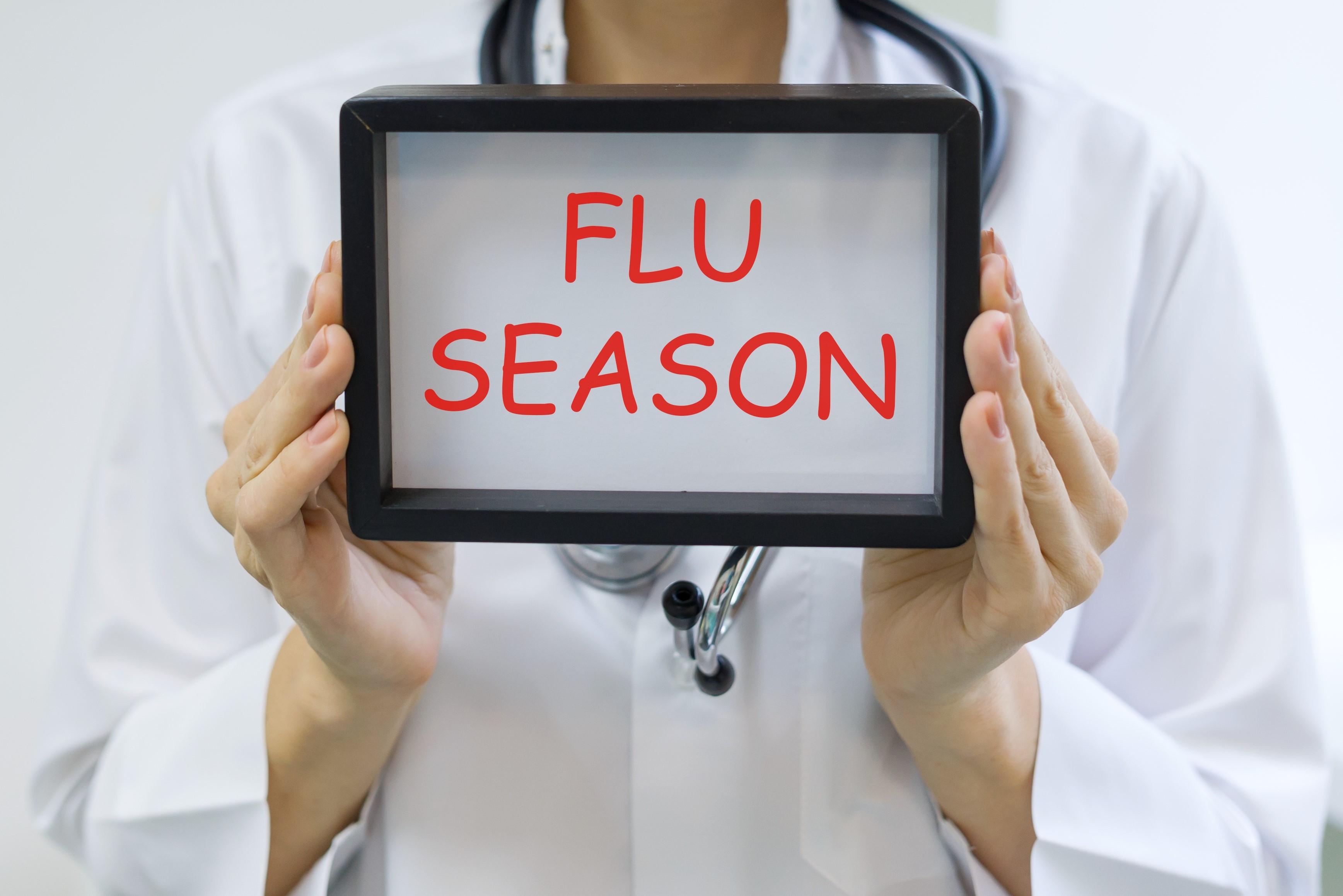 Flu Season Text In The Hands of A Female Doctor